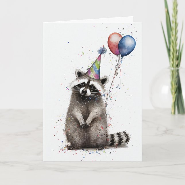 Cartão de saudação de Festa de aniversário Raccoon (Frente)