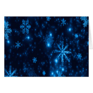 Cartão de Saudação de Flocos de Neve Azul e Brilha
