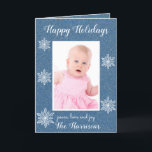 Cartão de Saudação de Foto de Feriado Branco Azul<br><div class="desc">Um belo Cartão de Saudações de Colagem de Fotos de Feriado com um Fundo Azul de Brilho e Flocos de Neve Brancos e um script de "Feriados Felizes" que podem ser alterados, assim como o resto do texto, as Fotos, Nomes e a mensagem Pessoal do Menu Personalizar. Em Personalizar mais,...</div>