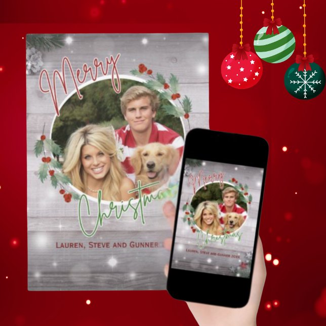 Cartão de Saudação de Foto de Natal Russo Verde e  (Criador carregado)