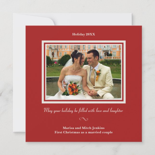 Cartão de saudação de fotos de Natal Holly Red (Frente)