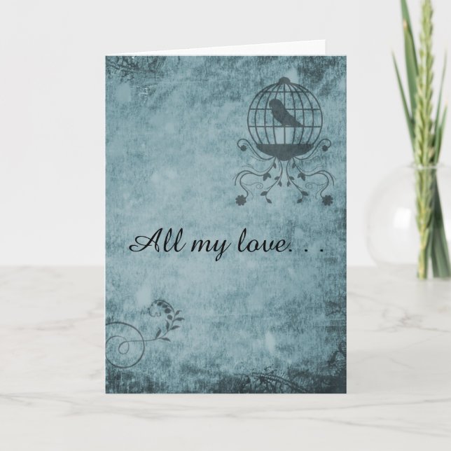 Cartão de Saudação de Gaiola de Pássaros Azul Prof (Frente)