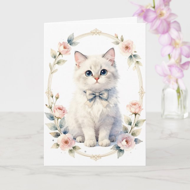 cartão de saudação de gatinho fofo (Orquídea)