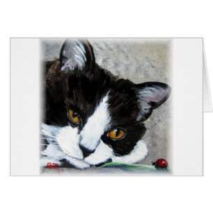 Cartão de saudação de gato e vazio de joaninha