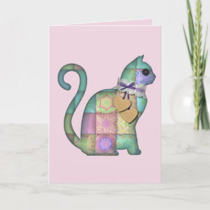 cartão de saudação de gato patchwork