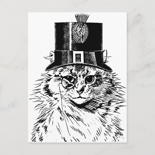 Cartão de Saudação de Gato Steampunk, Gatinho no C (Frente)