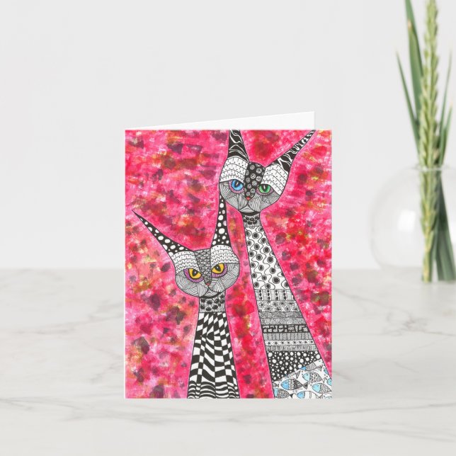 Cartão de Saudação de Gatos Cons e Gatos Cores (Frente)