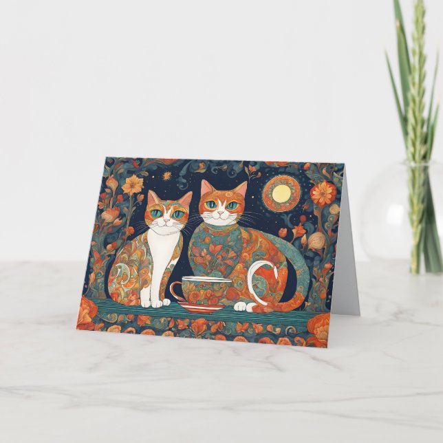 cartão de saudação de gatos de café (Frente)