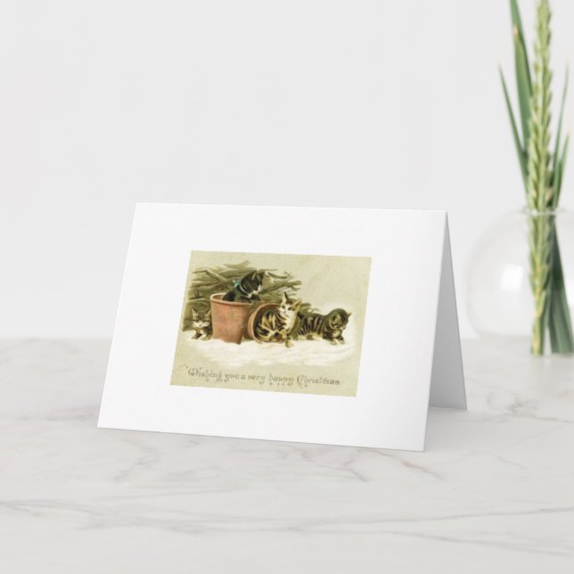 Cartão de Saudação de Gatos de natais vintages (Frente)