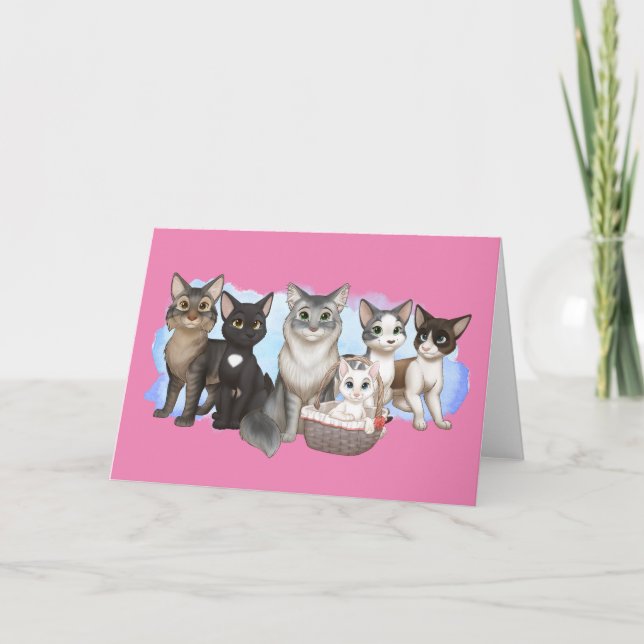 Cartão de saudação de gatos e tripulantes 5" x 7" (Frente)