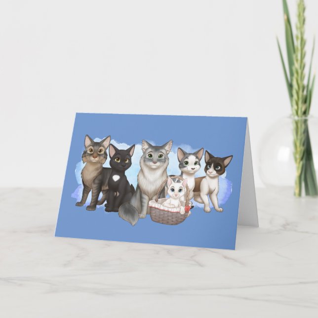 Cartão de saudação de gatos e tripulantes 5" x 7" (Frente)