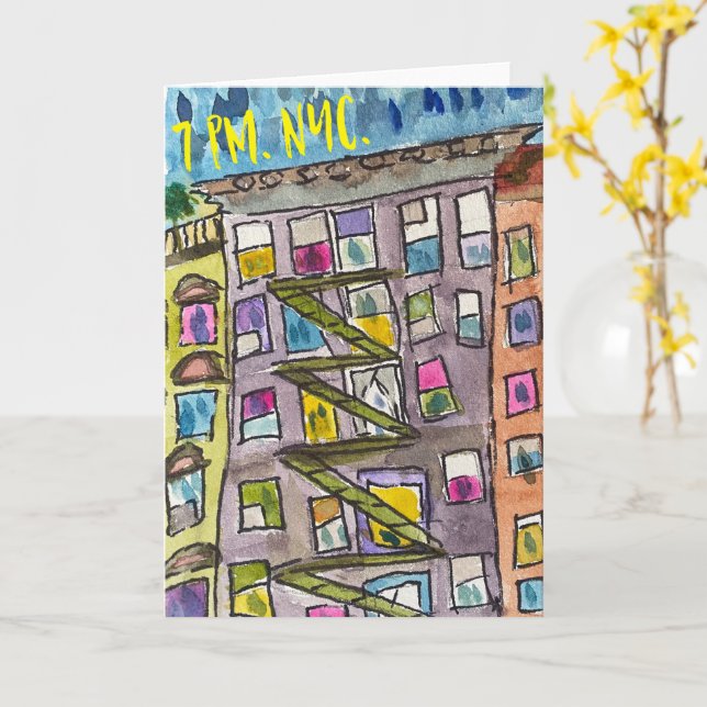 Cartão de Saudação de Gratidão NYC das 19:00 com E (Flor Amarela)