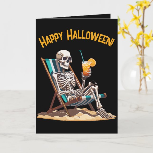 Cartão de Saudação de Halloween do Skeleton Skelet (Flor Amarela)