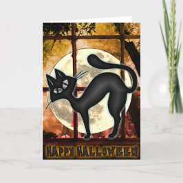 Cartão de Saudação de Halloween para Gato Negro En