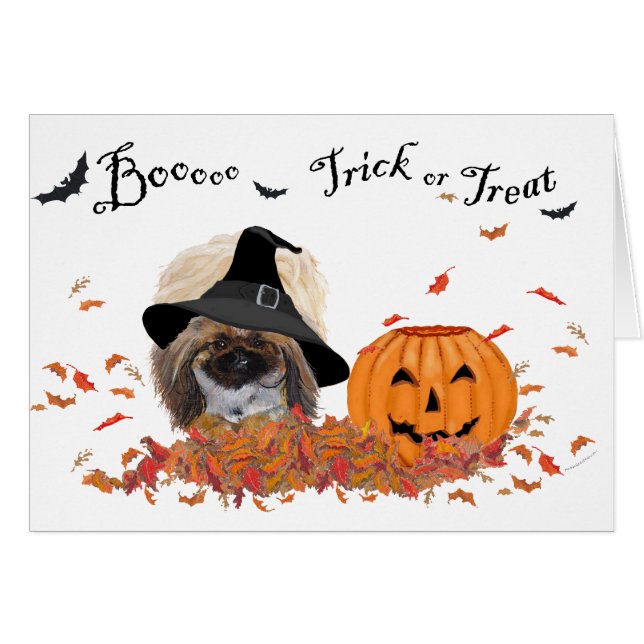 Cartão de Saudação de Halloween Pekingese (Frente Horizontal)