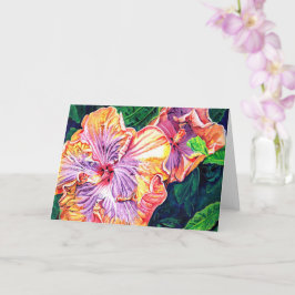 Cartão de Saudação de Hibiscus Laranja e Roxo