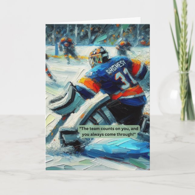 Cartão de Saudação de Hockey Goalie Última Linha d (Frente)