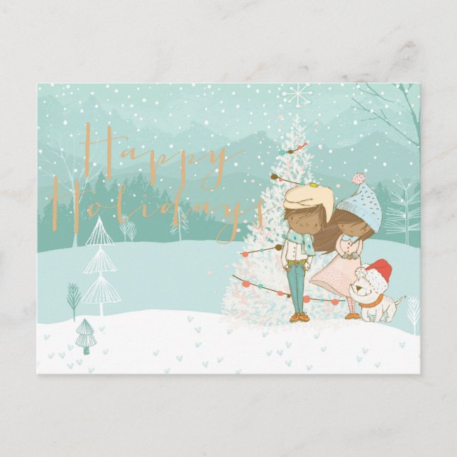 Cartão de saudação de inverno para crianças negras (Frente)