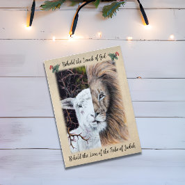 Cartão de saudação de Leão e Lamb com foto da famí