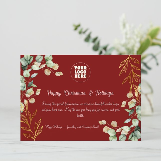 Cartão de Saudação de Natal Corporativo Personaliz (Em pé/Frente)