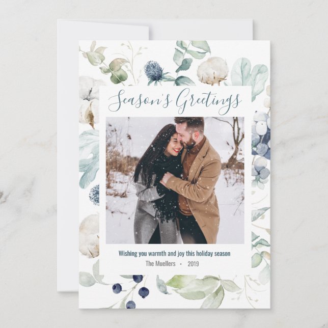 Cartão de Saudação de Natal de Feriado de Aquarela (Frente)