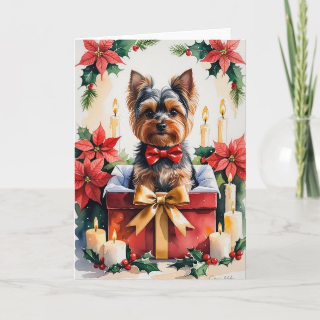 Cartão de Saudação de Natal de Yorkshire Terrier D (Frente)