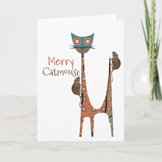 Cartão de saudação de Natal dobrado com catmouse d (Frente)