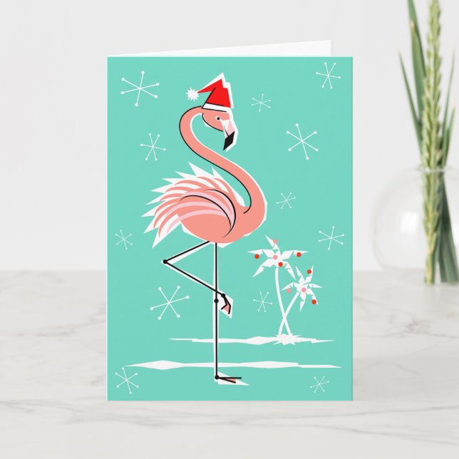 Cartão de saudação de Natal Feliz Flamingo (Frente)