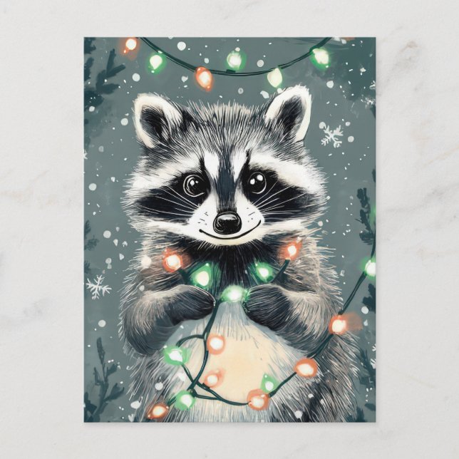 Cartão de Saudação de Natal Festivo Racoon (Frente)