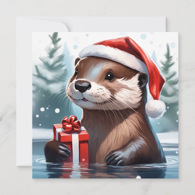 Cartão de saudação de Natal Otter (Frente)