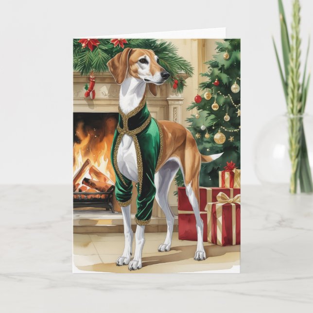 Cartão de Saudação de Natal para Cachorros Saluki (Frente)