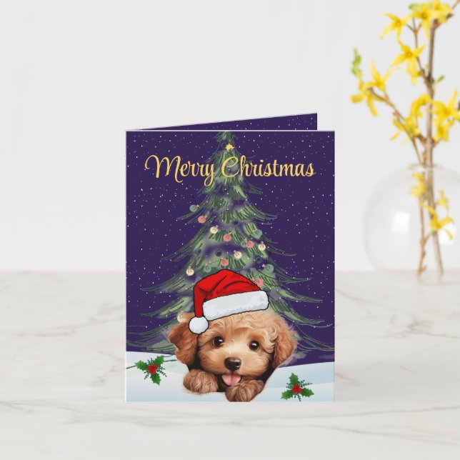 Cartão de Saudação de Natal para Poodle de Brinque (Flor Amarela)