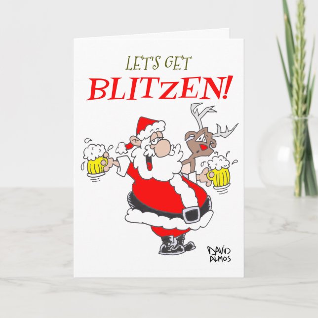 Cartão de saudação de Natal "Vamos Get Blitzen" (Frente)