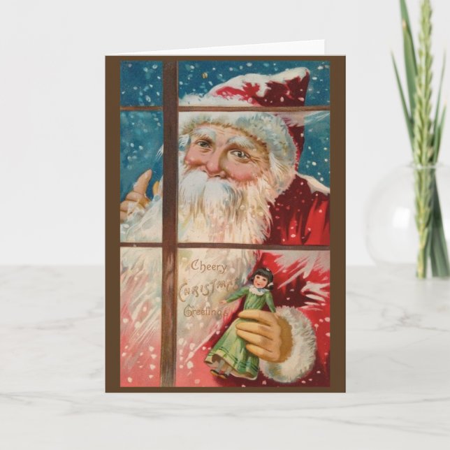 Cartão de Saudação de Natal Vitoriano Santa Claus (Frente)