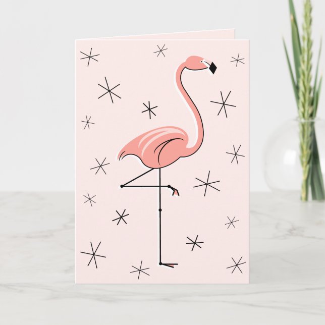 Cartão de saudação de Parabéns Rosa Flamingo (Frente)