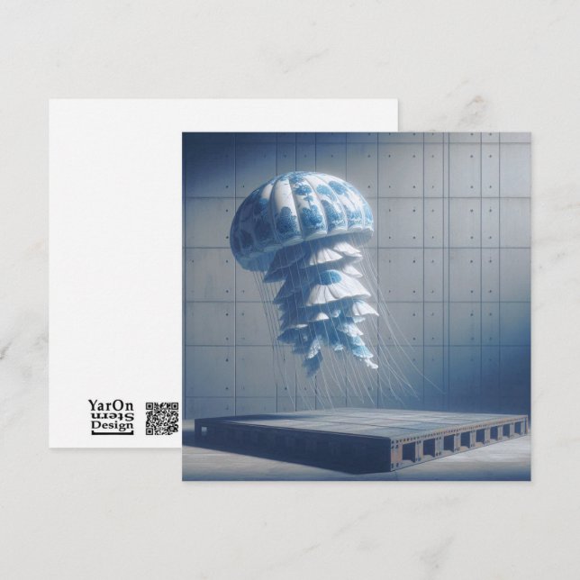 Cartão de Saudação de Peixe-Gato de Porcelana Azul (Frente/Verso)