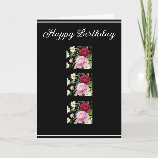 Cartão de Saudação de Pêonias Vermelhas e Rosa Ele (Frente)