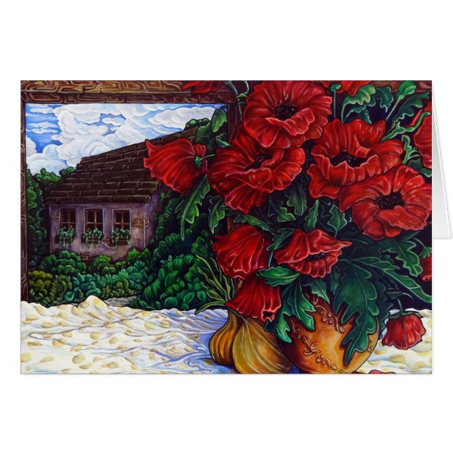 Cartão de Saudação de Poppies e Cebolas (Frente Horizontal)