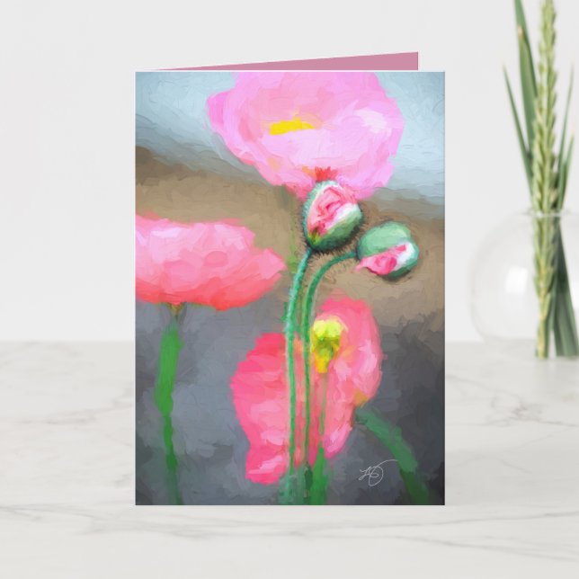 Cartão de Saudação de Poppies Rosa (Frente)