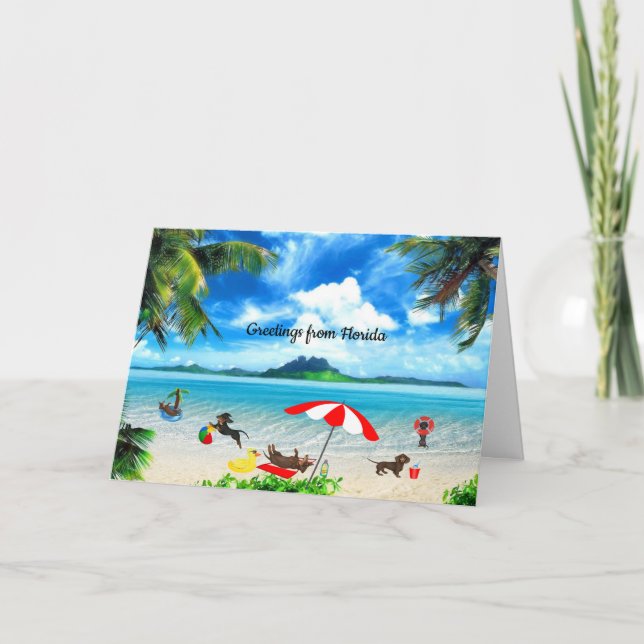 Cartão de Saudação de Praia Dachshund em Qualquer  (Frente)