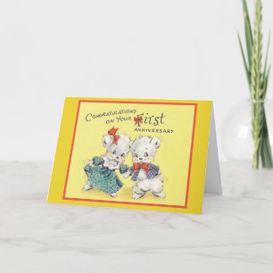 Cartão de Saudação de Primeiro Aniversário Vintage