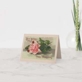 Cartão de saudação de rosa de aniversário do Vinta