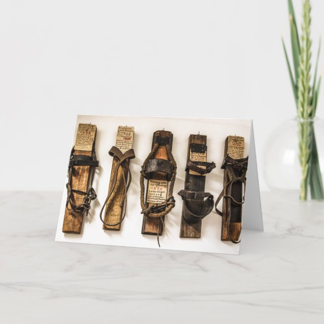 Cartão de Saudação de Tempo de Esqui Antigo (Frente)