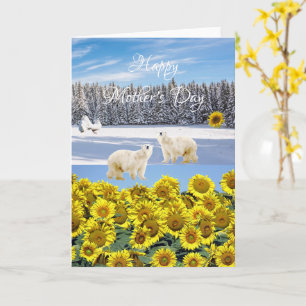 Cartão de Saudação de Urso Polar Floral de Gira