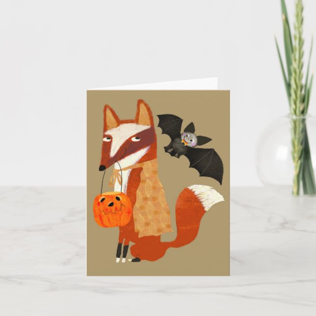 Cartão de Saudação de VAZIO Fox Cute de Halloween (Frente)