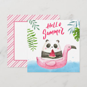 Cartão de Saudação de Verão Panda Flamingo