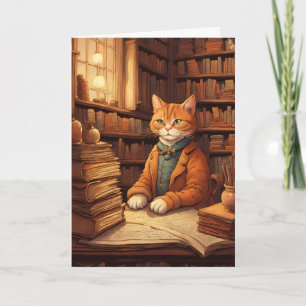 cartão de saudação do gato da biblioteca #2