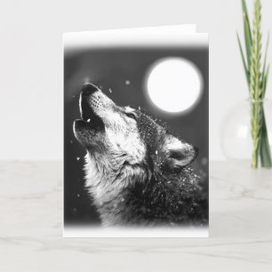 Cartão de Saudação do Lobo Preto e Branco Uivando 