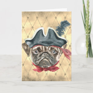 Cartão de Saudação do Pug Pirata de Rosto Negro