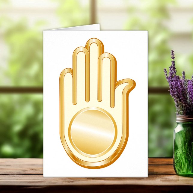 Cartão de Saudação do Símbolo de Jain (Jain Symbol Greeting Card.
Golden Ahimsa symbol of the Jain faith. Customize with your text. )